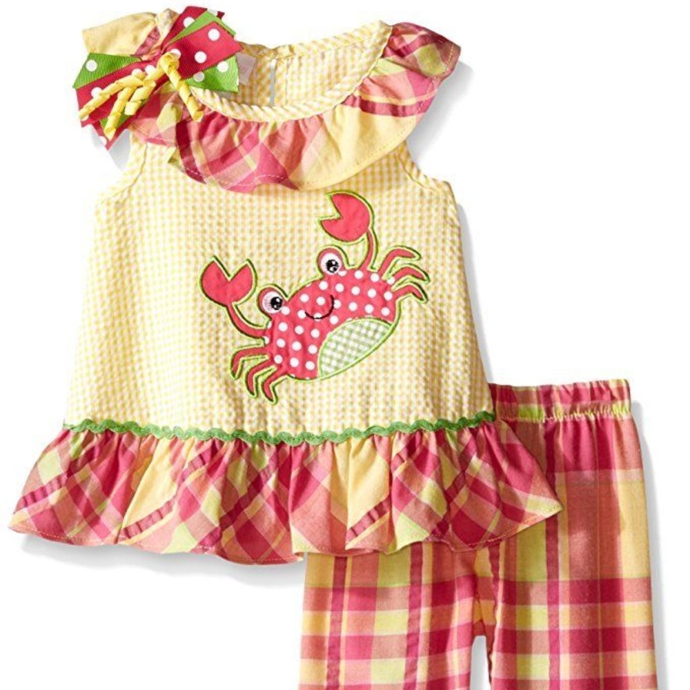 Bonnie Baby Girl Crab Seersucker Capri Set Summer Outfit 3-6 M